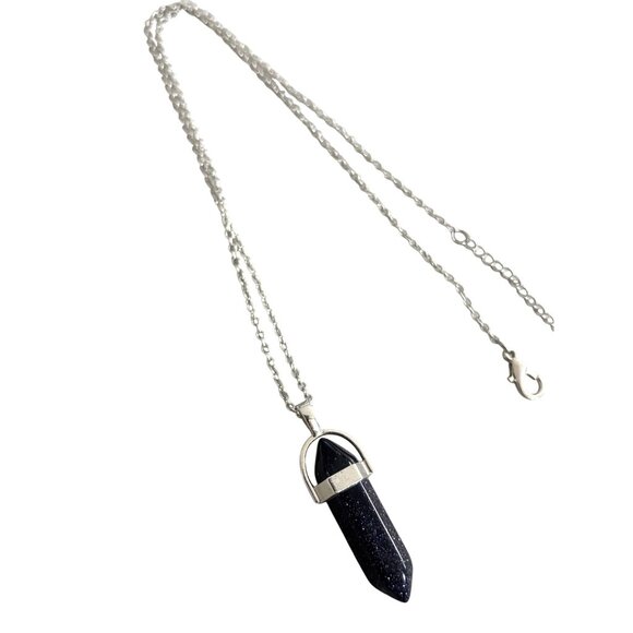 Blue Goldstone Pendant Necklace With Silver-Tone Chain Lobster Clasp Closure 12" - Picture 2 of 5